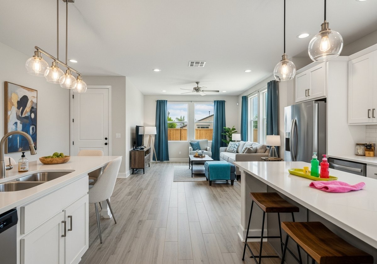 Professional cleaners preparing a Modesto home for move-out inspection