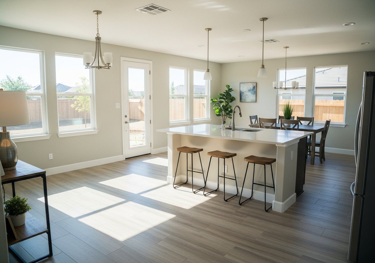 Professional post construction cleaner working in a newly built home in Modesto, CA