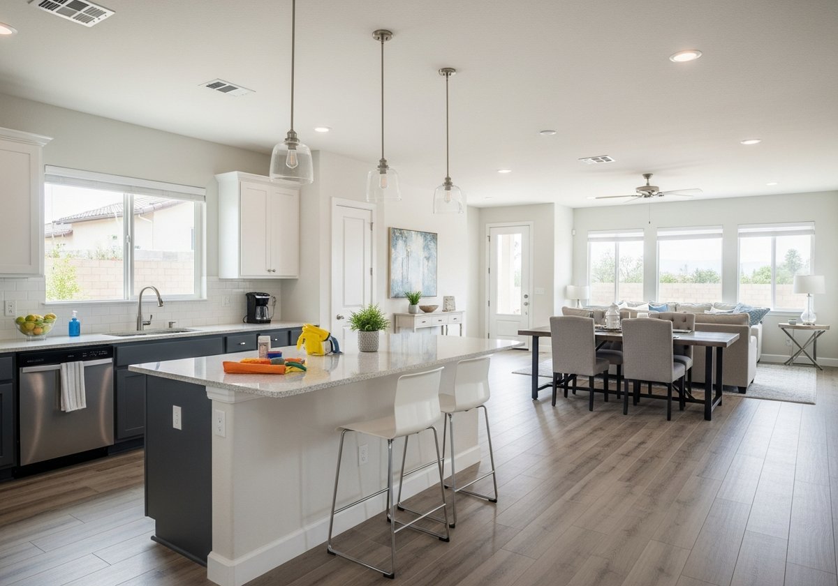 Professional cleaner vacuuming construction debris in a Salida home